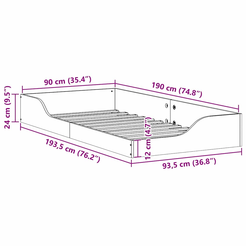 Bodenbettgestell Wachsbraun 90 x 190 cm Massivholz Kiefer